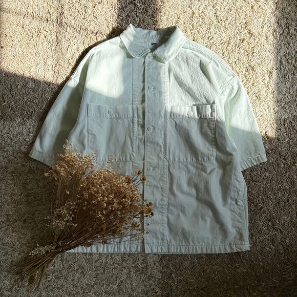 Uniqlo U Christophe Lemaire Oversized Denim Short Sleeve Button Up Shirt Mens L - Picture 1 of 11